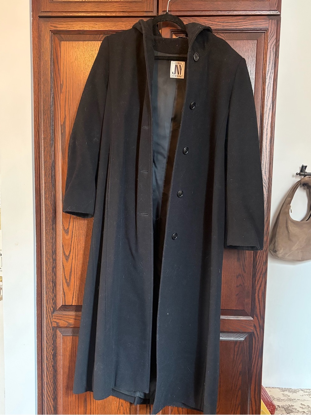 Jones New York and Oversized Tailored Black Wool Pea Coat with Button Front